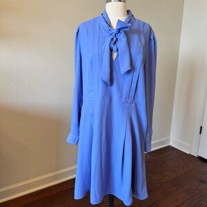 Ann Taylor Long Sleeve Tie-Neck Dress in Periwinkle Blue